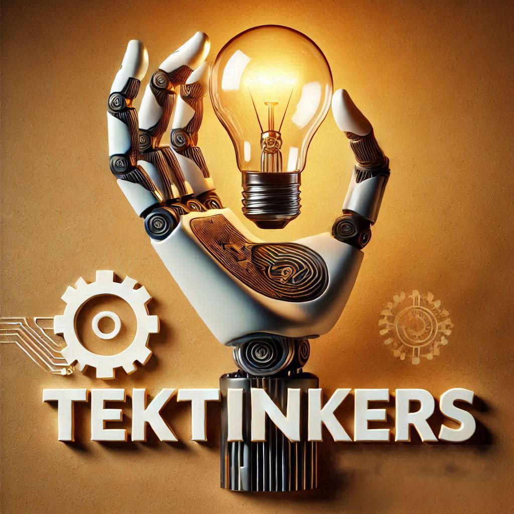 Robotic hand holding a glowing lightbulb, representing TekTinkers innovation